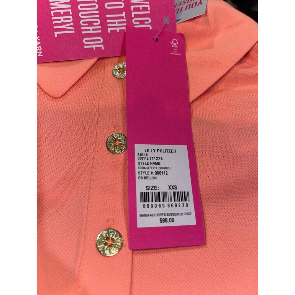 LILLY PULITZER UPF  50+ Luxletic Frida Sleeveless Polo PB Bellini XXS NWT - Picture 6 of 11